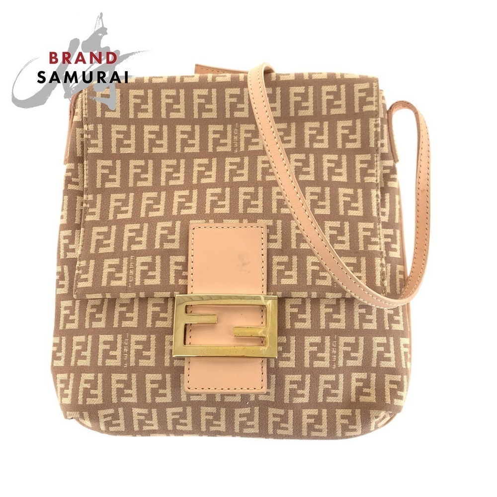 Fendi Zucchino Canvas Clutch Pink Shoulder Pouch Baby Bag Beige Pink Tan